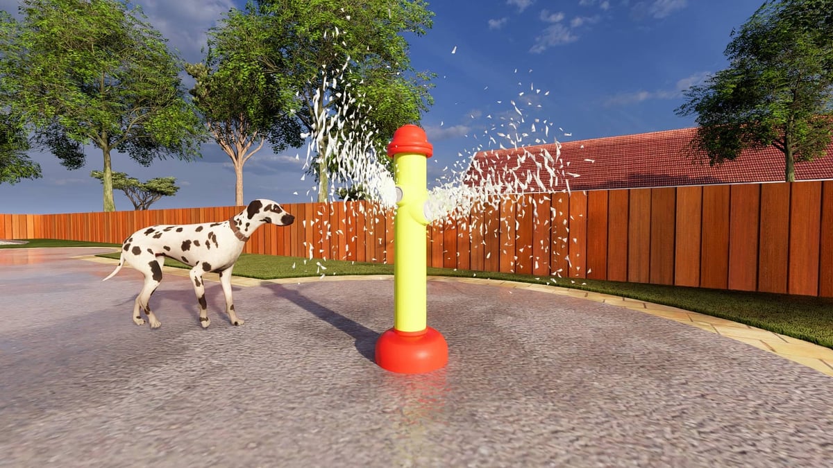 fire hydrant water feature for a dog splash pad design